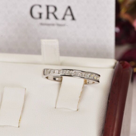 Certified Moissanite Princess Cut Half Wedding Band Ring - Picture 2 of 3